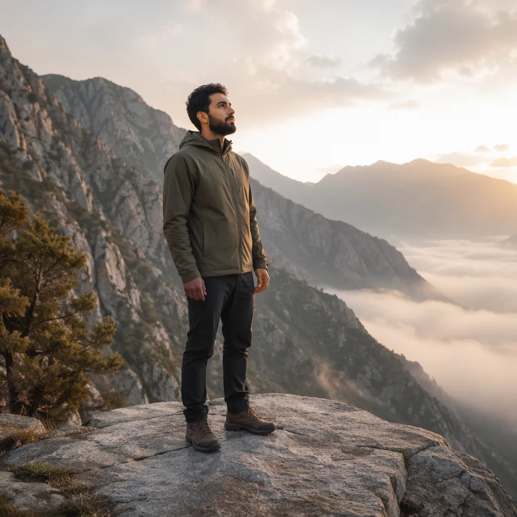 Man on Rock Ledge at Dawn