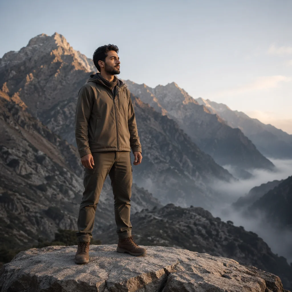 Young Man on Mountain Rock Ledge