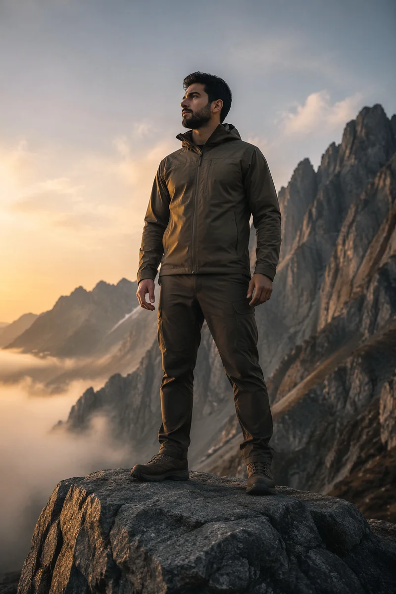 Young Man on Mountain Rock Ledge