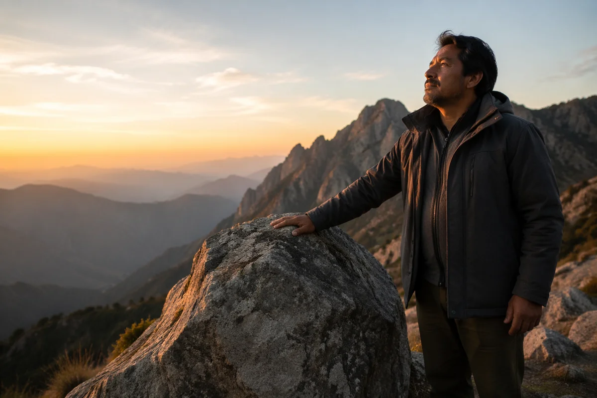 Man by Rock on Mountain Dawn
