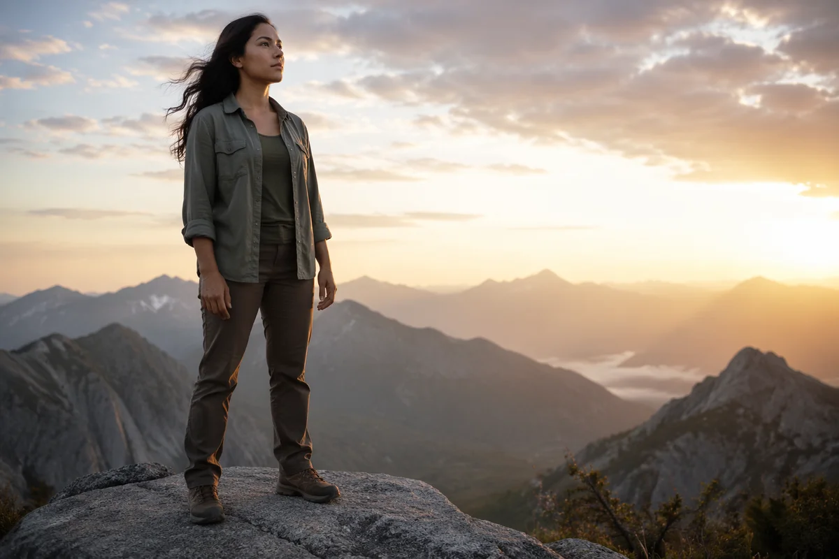 Woman on Rocky Mountain Ridge at Sunrise