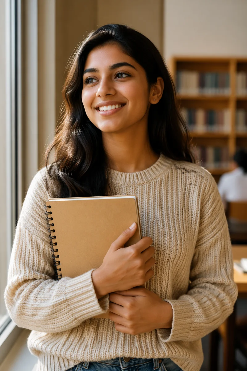 Enthusiastic University Student by Library Window