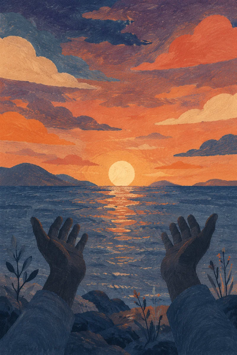 Open Hands of Surrender at Sunset