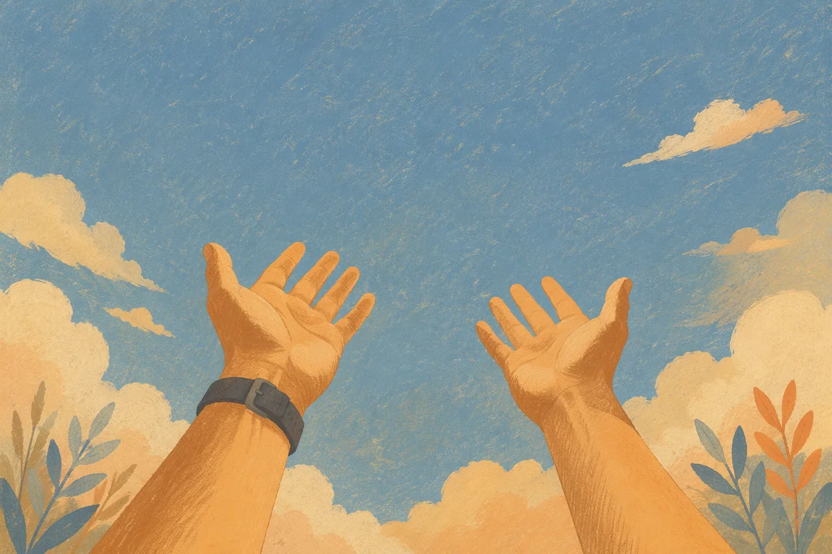 Open Hands of Surrender Under Blue Sky
