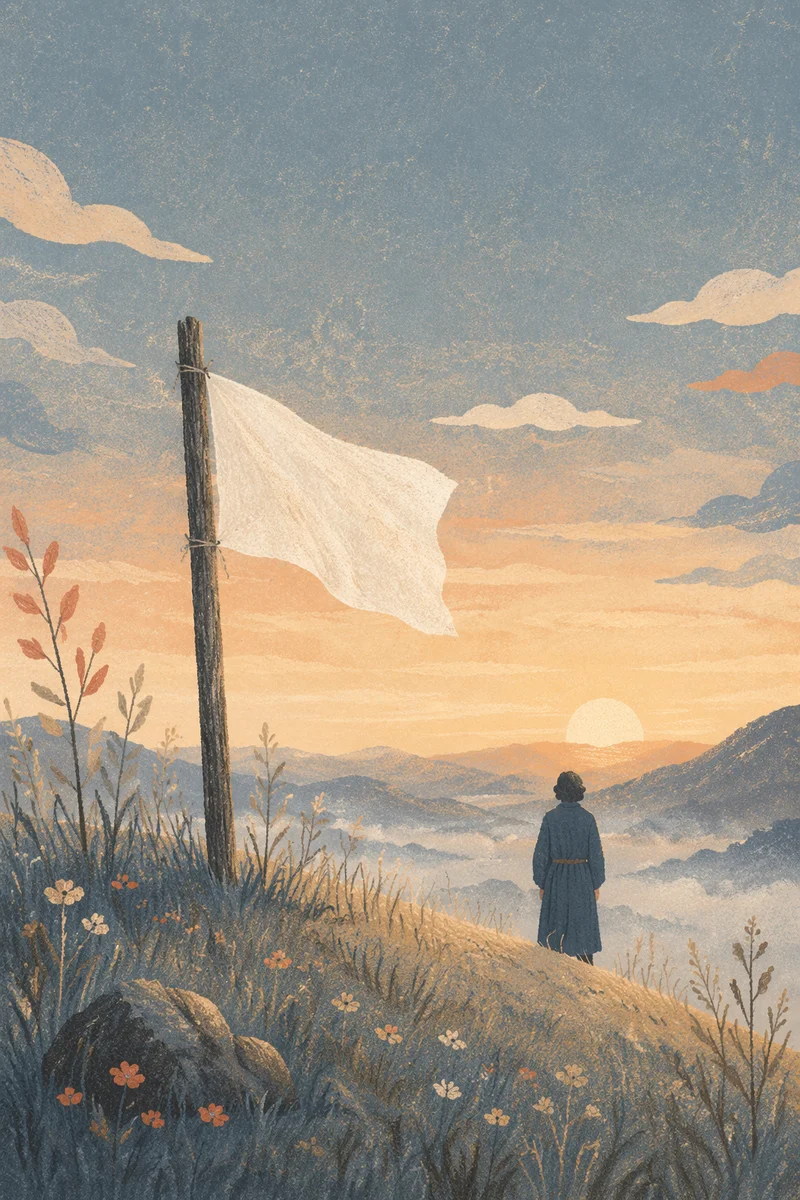 White Flag of Surrender at Sunrise
