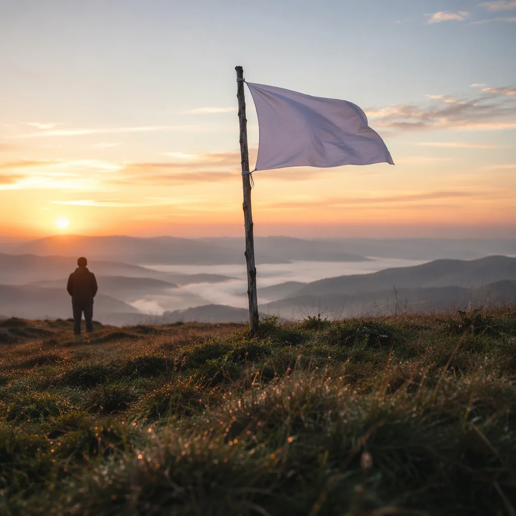 White Flag of Surrender at Sunrise