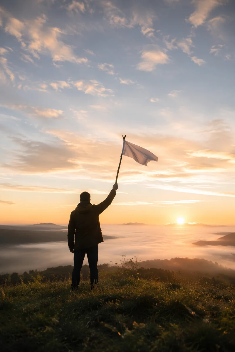 Surrender Flag at Hopeful Sunrise