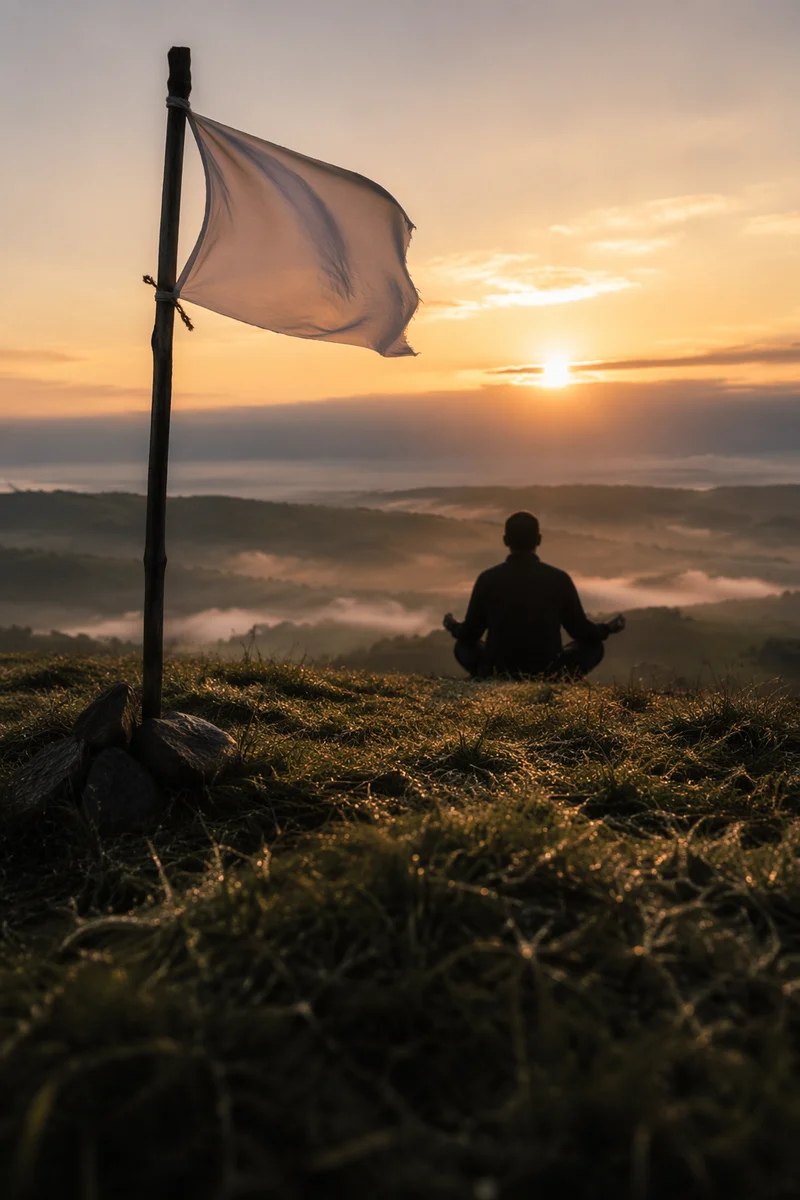 White Surrender Flag at Hopeful Sunrise