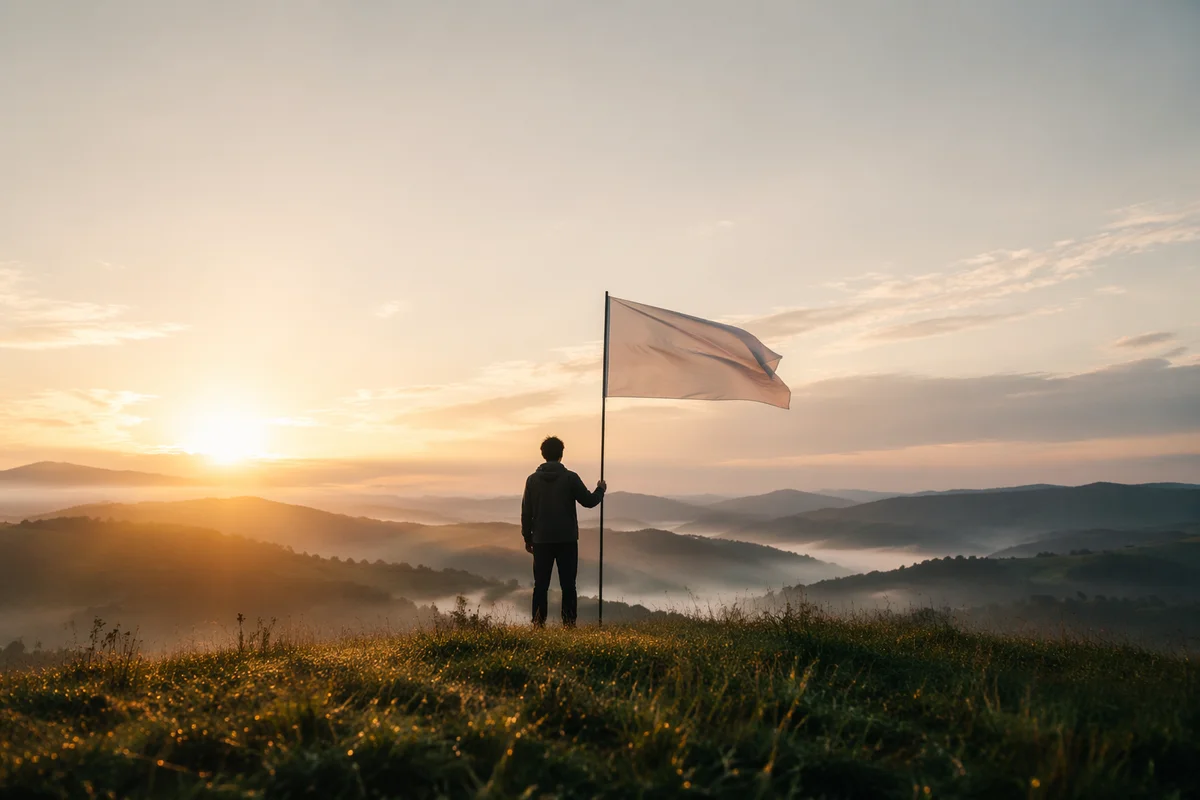 White Flag Surrender at Hilltop Sunrise