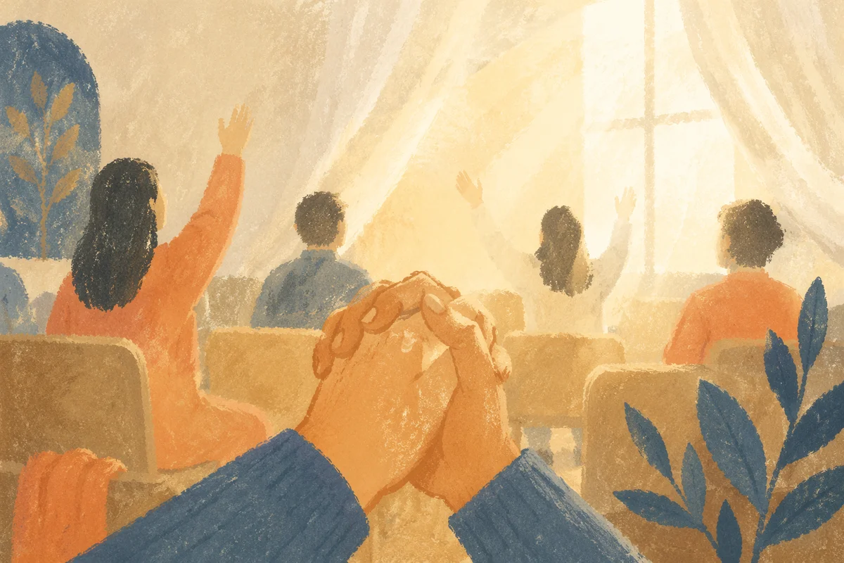 Clasped Hands with Tear in Sunlight