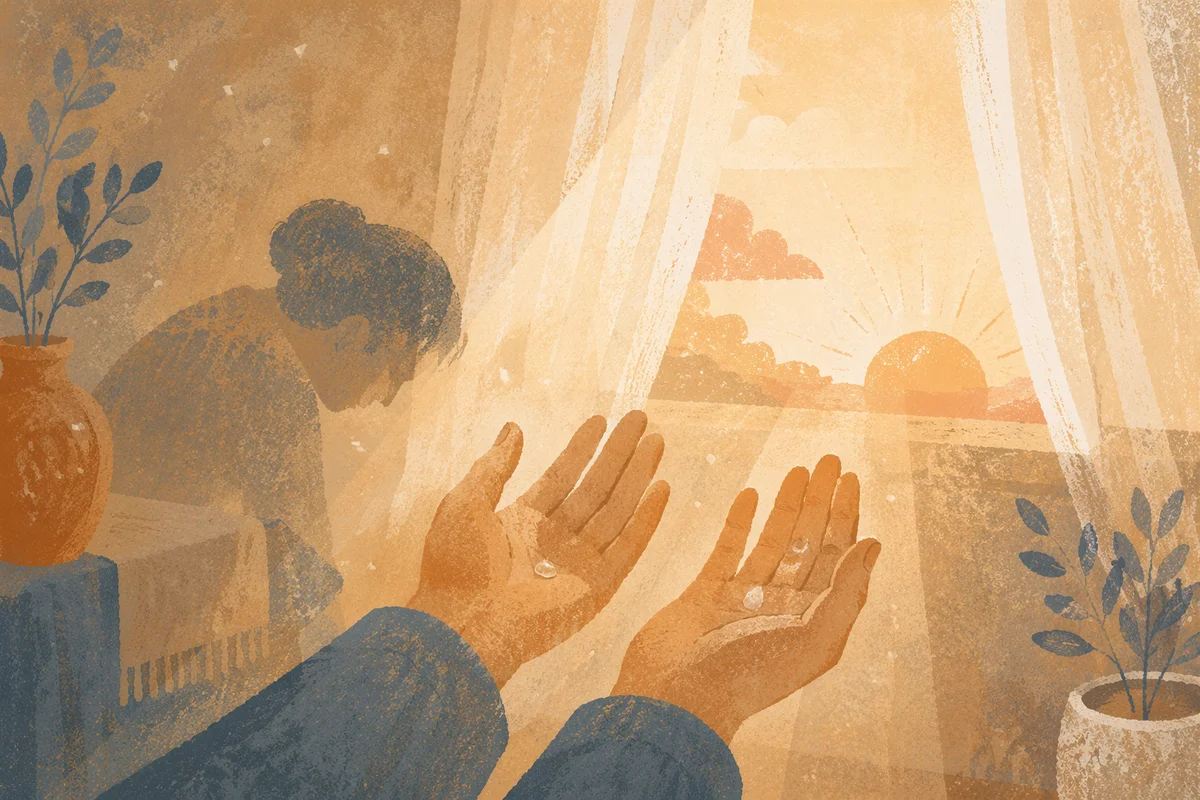 Open Hands with Tears at Sunrise
