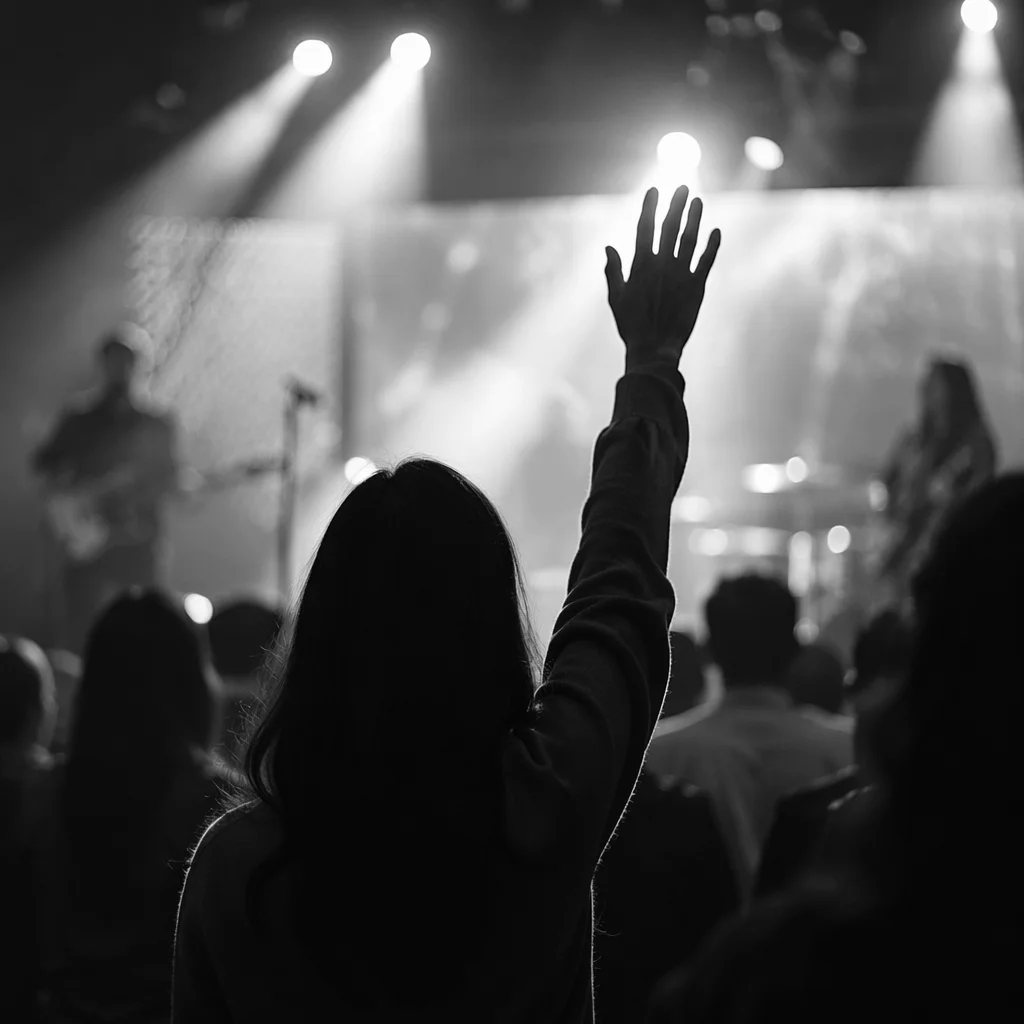 Raised Hand Silhouette in Concert Venue