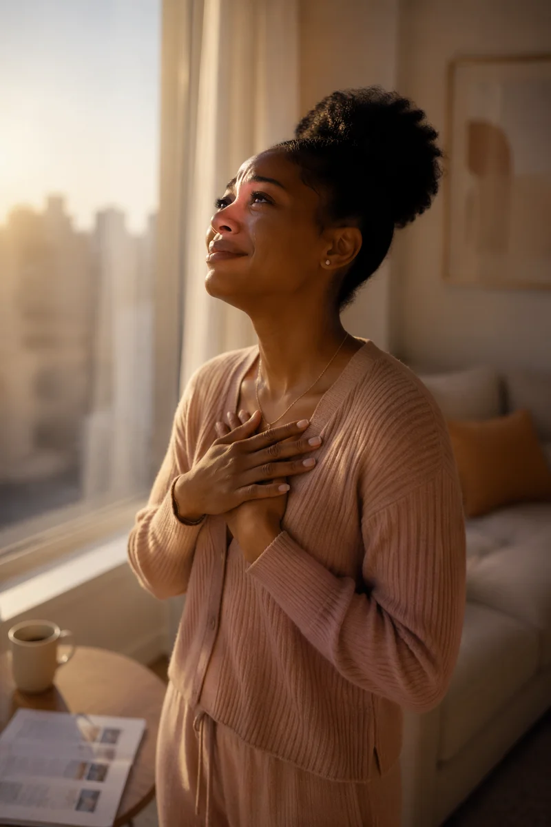 Joyful Woman by Sunlit Window