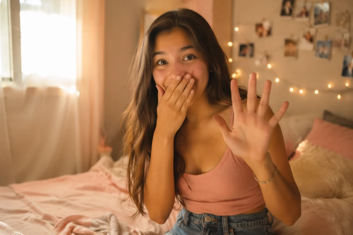 Teen Girl Smiling in Cozy Bedroom