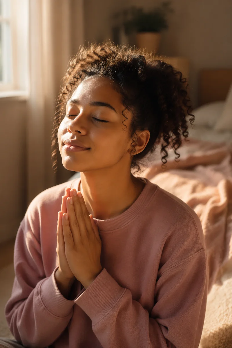 Teen Girl Praying by Window Light