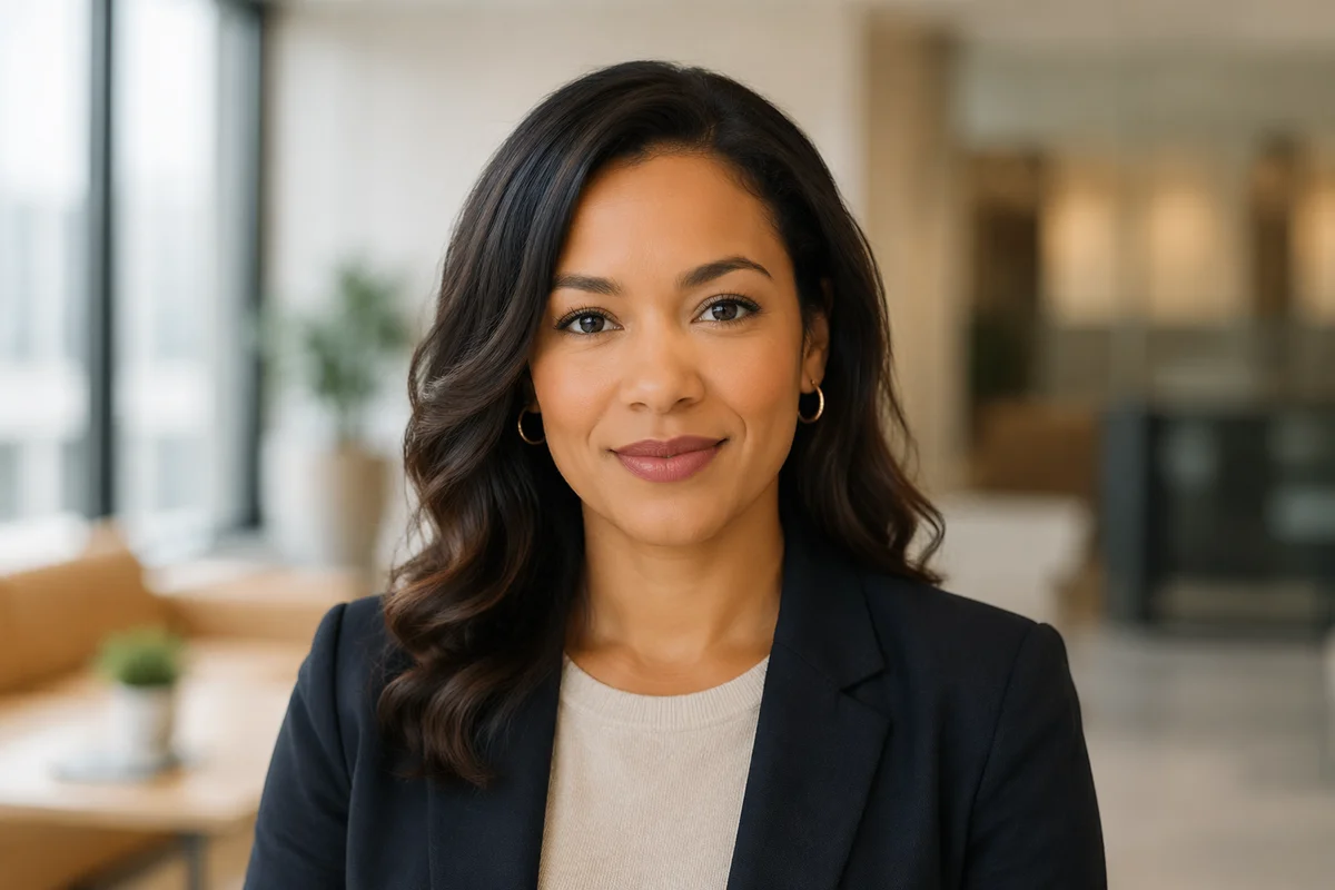 Warm Professional Woman Headshot in Office