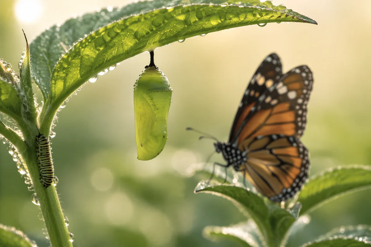 Butterfly Chrysalis and Caterpillar New Life