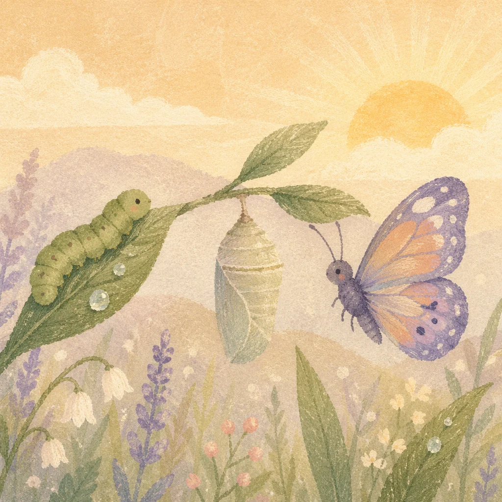 Caterpillar Butterfly Transformation at Sunrise