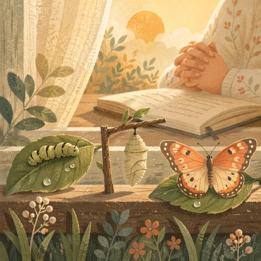 Caterpillar Butterfly Transformation at Prayerful Dawn