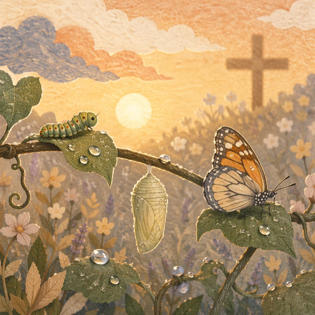 Caterpillar Butterfly Transformation in Chapel Garden