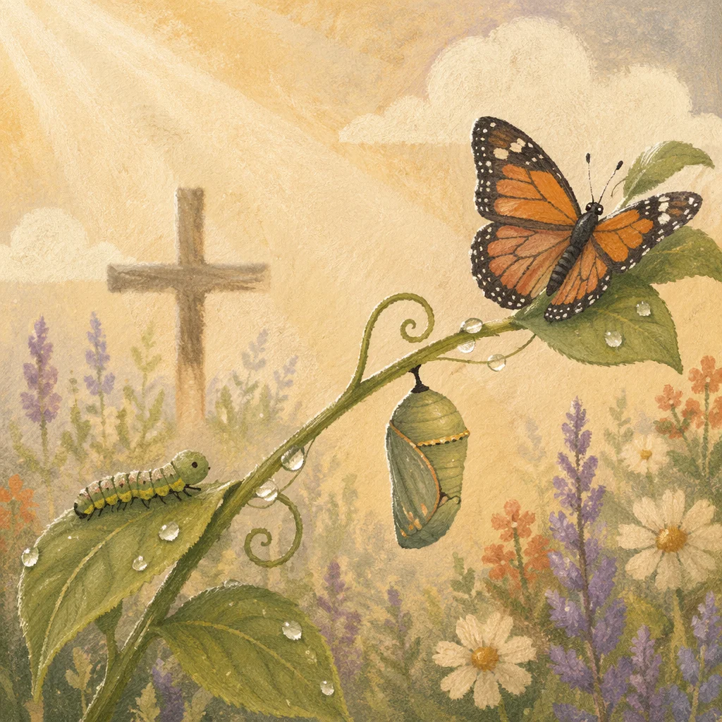 Caterpillar Butterfly Transformation in Chapel Garden