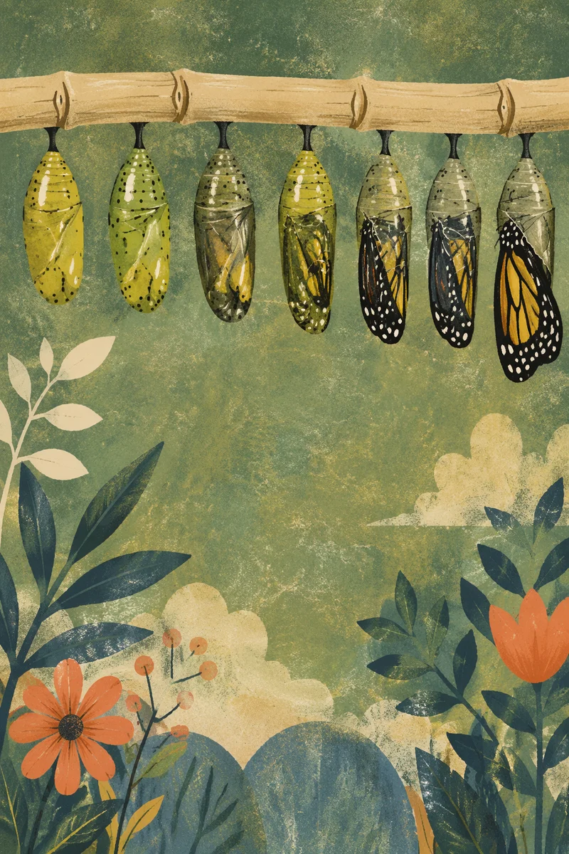 Butterfly Chrysalis Transformation in Gentle Light
