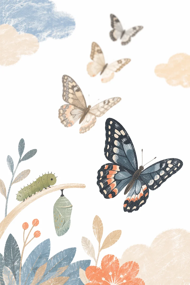 Hopeful Caterpillar to Butterfly Transformation Sequence