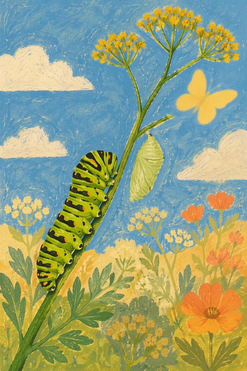 Caterpillar Transformation Under Hopeful Blue Sky