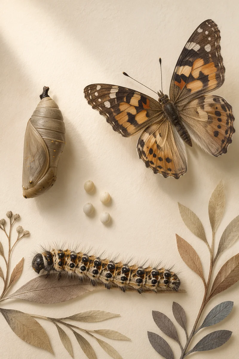 Butterfly Transformation Lifecycle on Warm Ivory