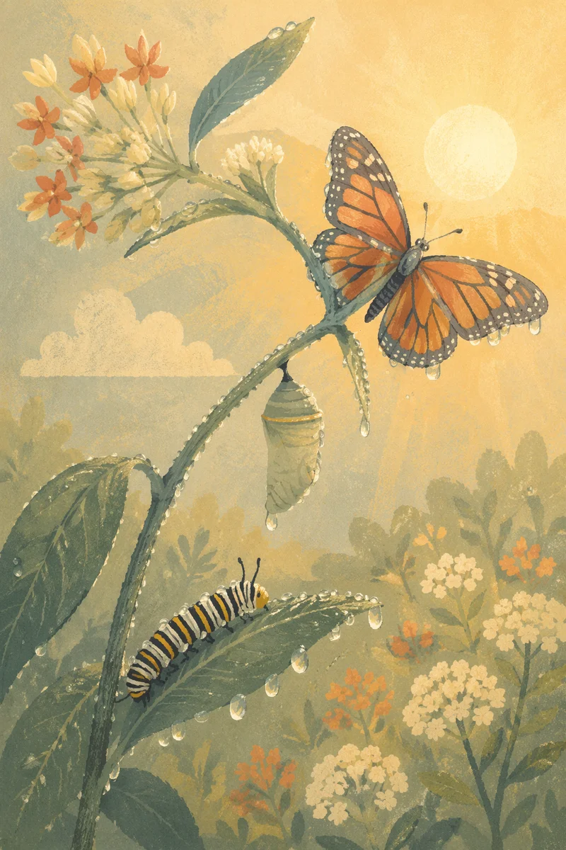Butterfly Transformation on Morning Milkweed Stem