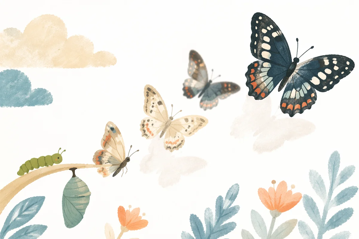 Hopeful Caterpillar to Butterfly Transformation Sequence