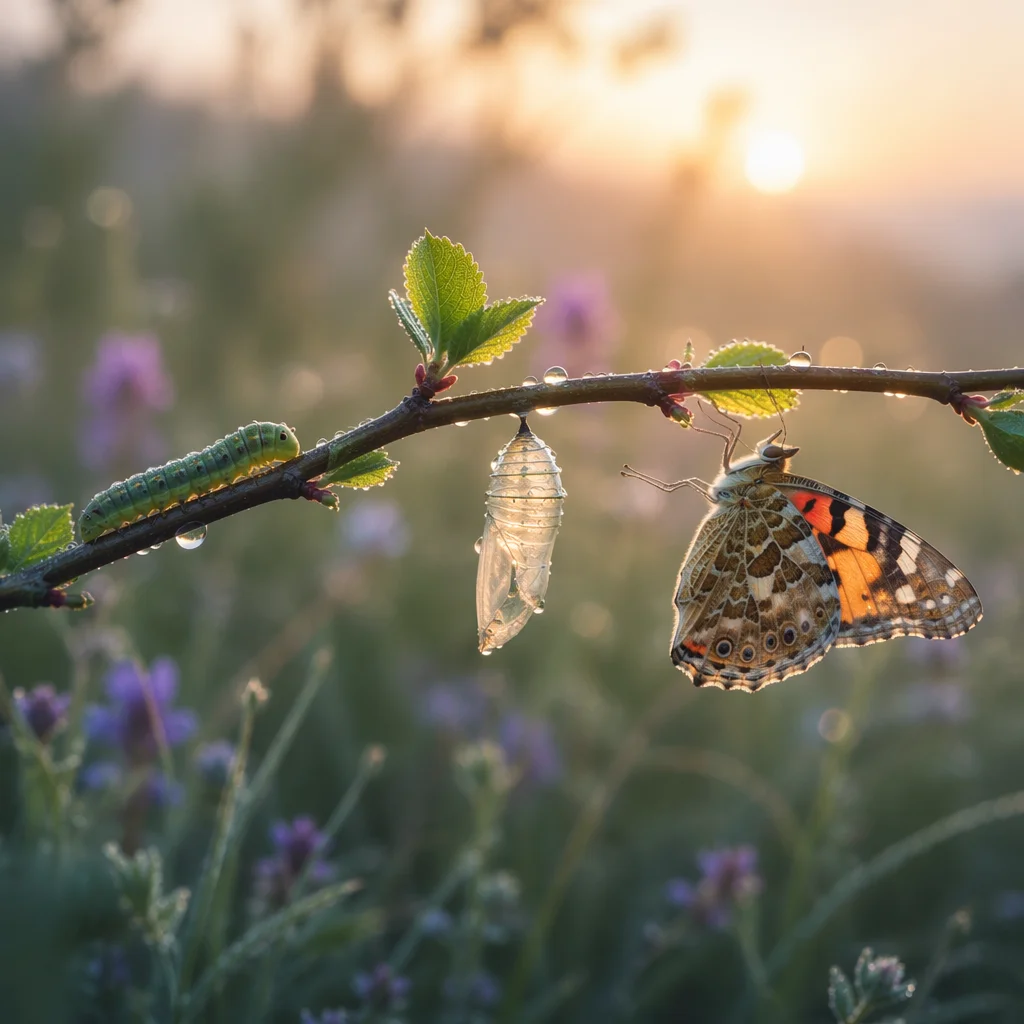 Caterpillar to Butterfly Renewal at Sunrise