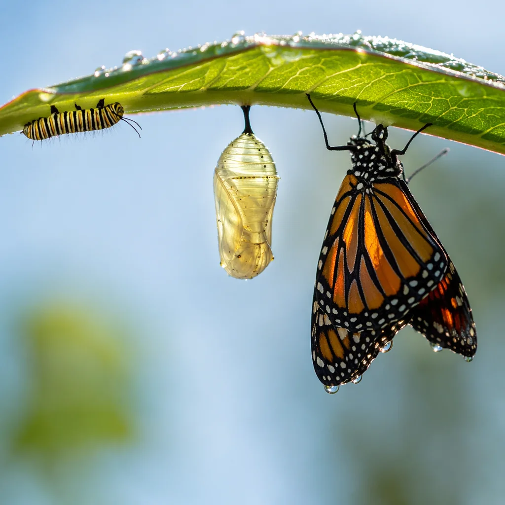 Caterpillar Butterfly Transformation with Hopeful Renewal