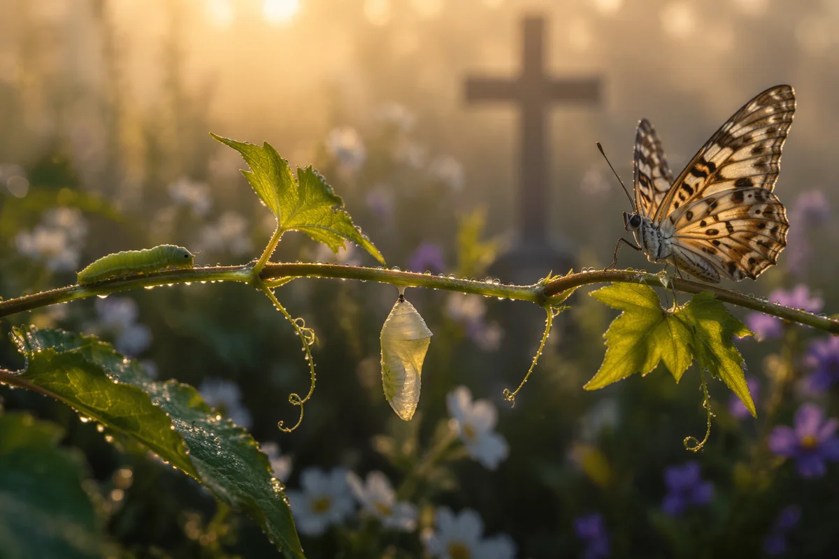 Caterpillar Butterfly Transformation in Chapel Garden