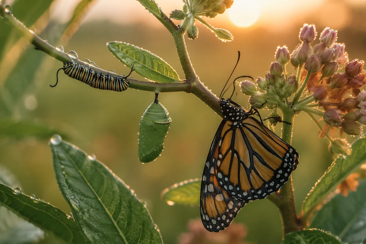 Butterfly Life Cycle on Milkweed Stem