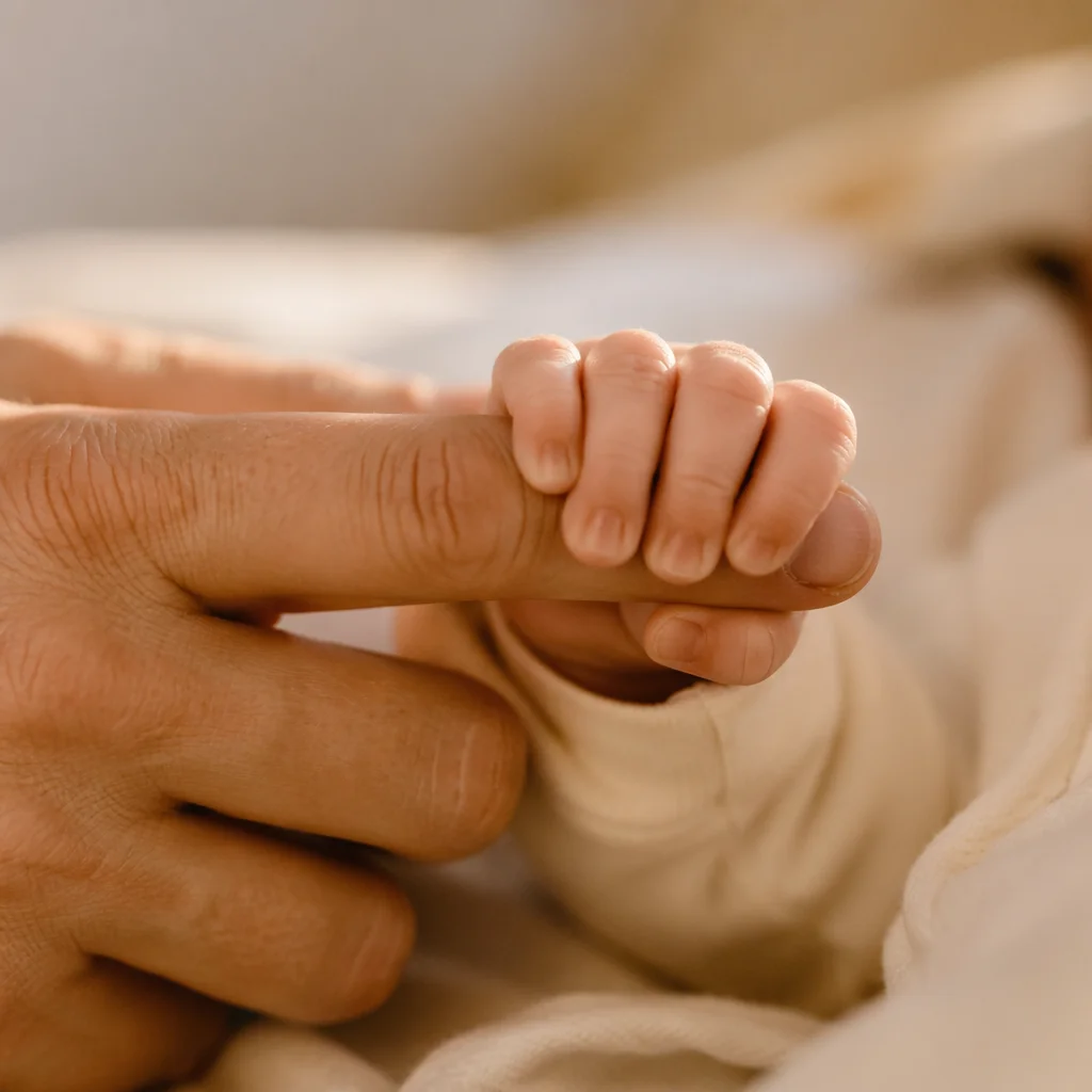 Newborn Hand Holding Finger in Tender Trust