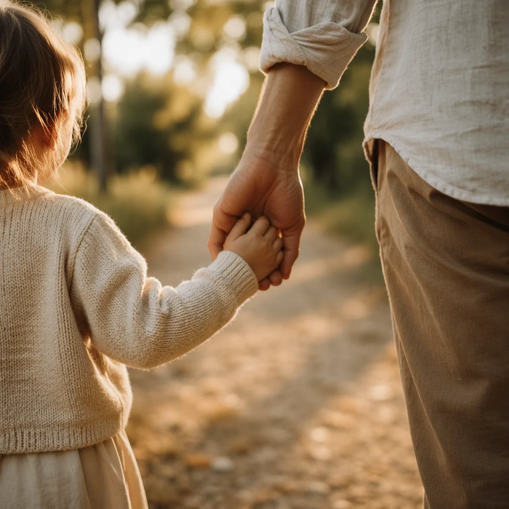 Child Holding Adult Hand on Path
