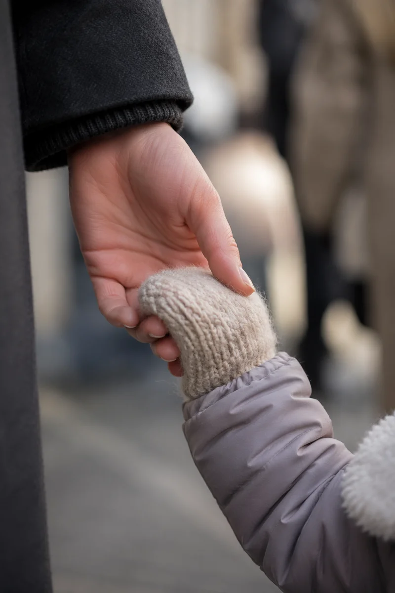Child Mitten Holding a Protective Adult Hand