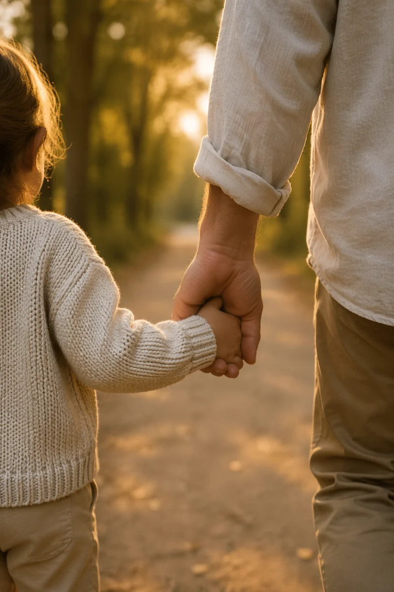 Child Holding Adult Hand on Path