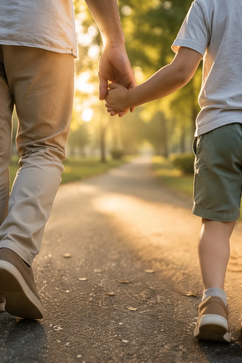 Child Holding Adult Hand in Park