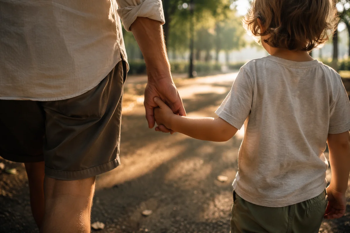 Child Holding Adult Hand in Park