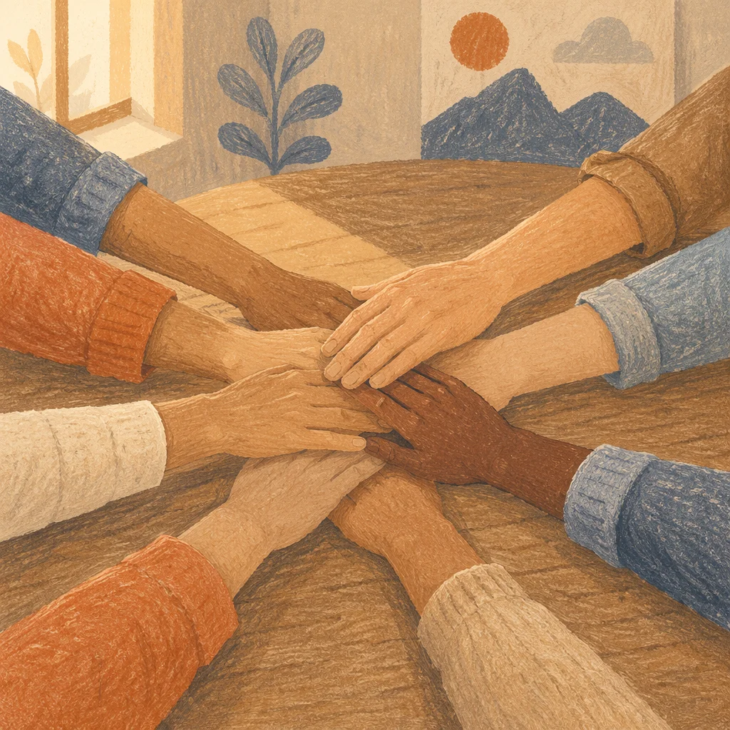 Diverse Hands Stacked in Warm Unity