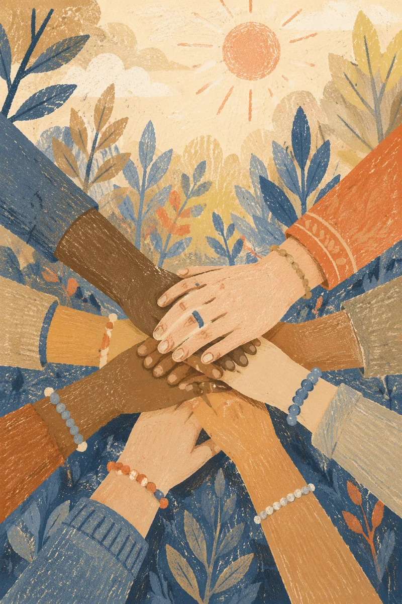 Diverse Hands United in Hopeful Support