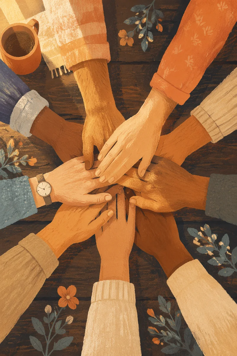 Diverse Hands Joined in Hopeful Unity