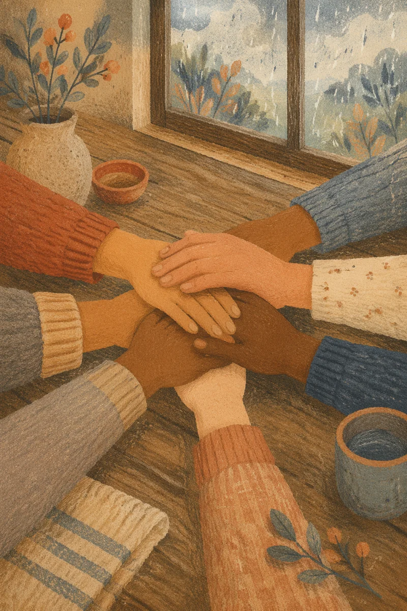 Diverse Hands Stacked in Hopeful Unity
