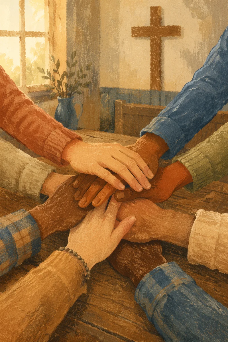 Diverse Hands United in Chapel Prayer