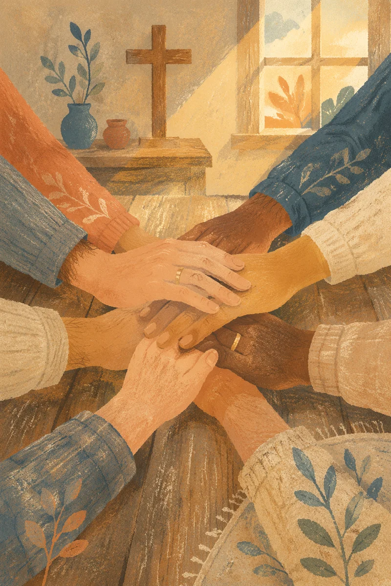 Diverse Hands United in Chapel Prayer