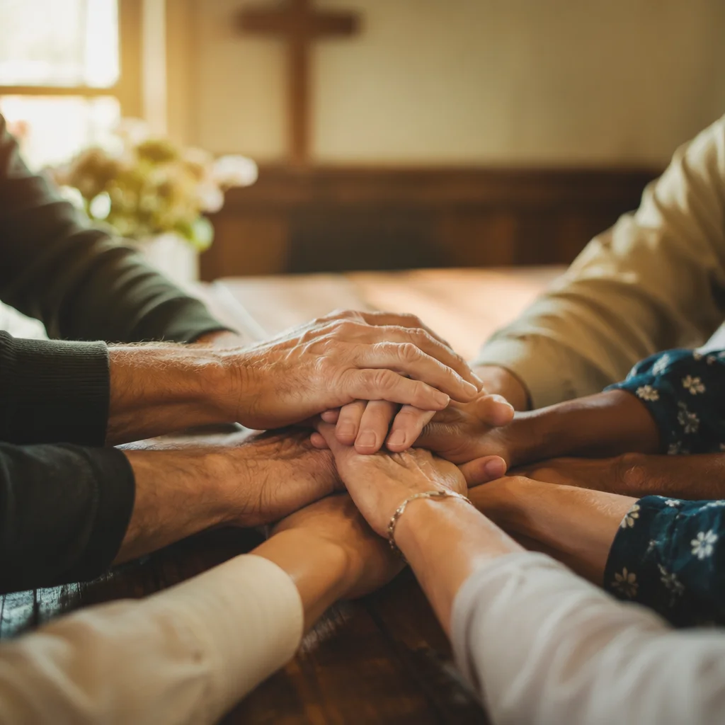 Diverse Hands United in Chapel Prayer