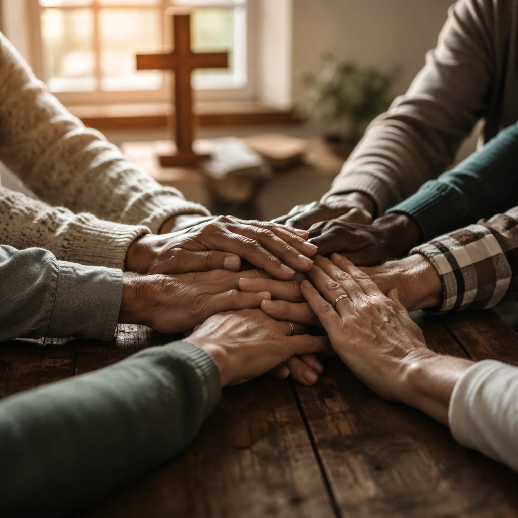 Diverse Hands United in Chapel Prayer