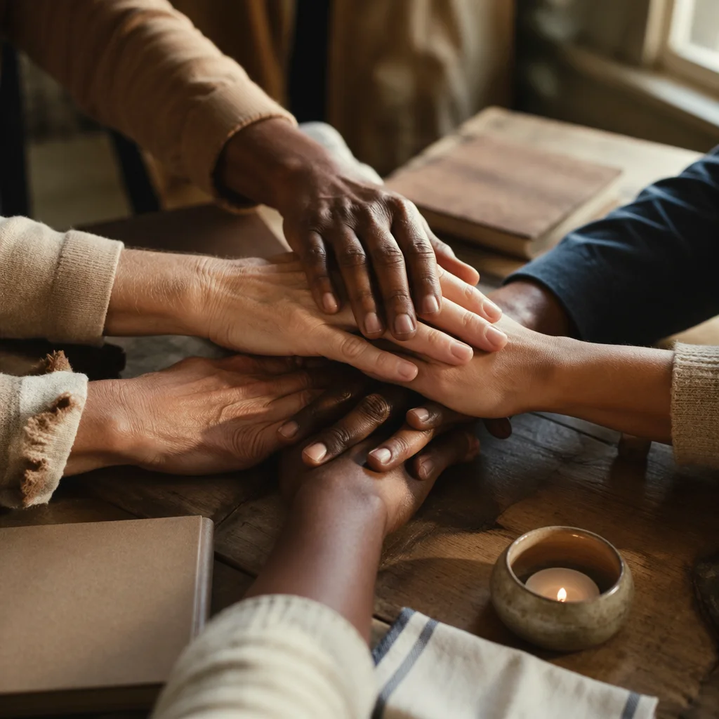Diverse Hands United in Shared Prayer